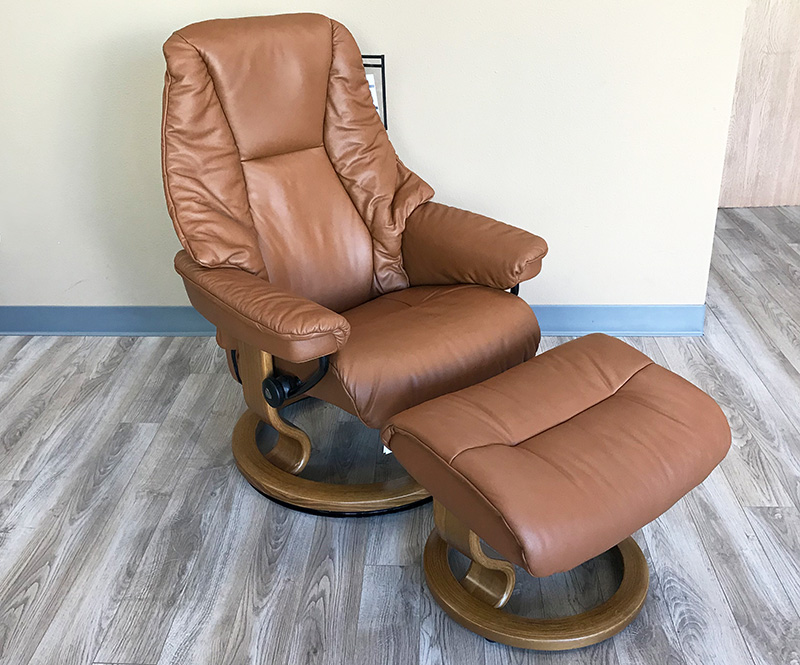 Stressless Live Paloma Copper Leather 09442 Recliner and Ottoman