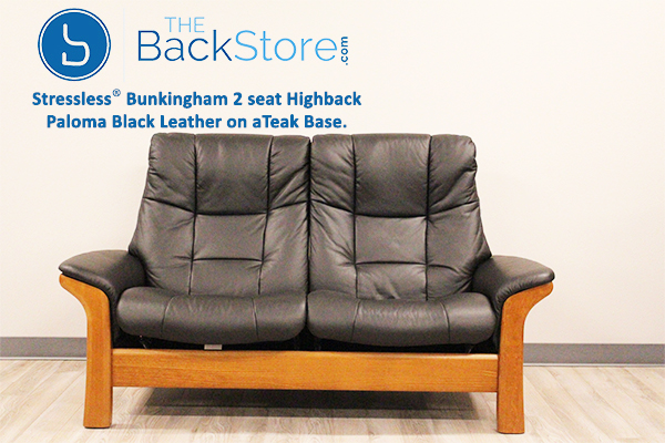 Stressless Buckingham High Back Loveseat in Paloma Black Leather