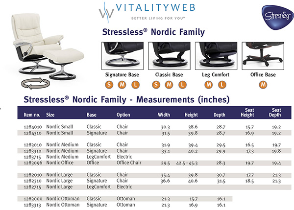 Stressless Nordic Large Recliner Chair Chair and Ottoman Measurements