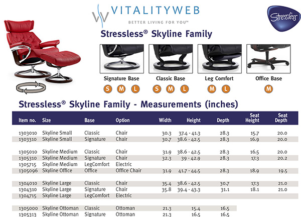 Stressless Skyline Leather Recliner Chair and Ottoman Dimensions