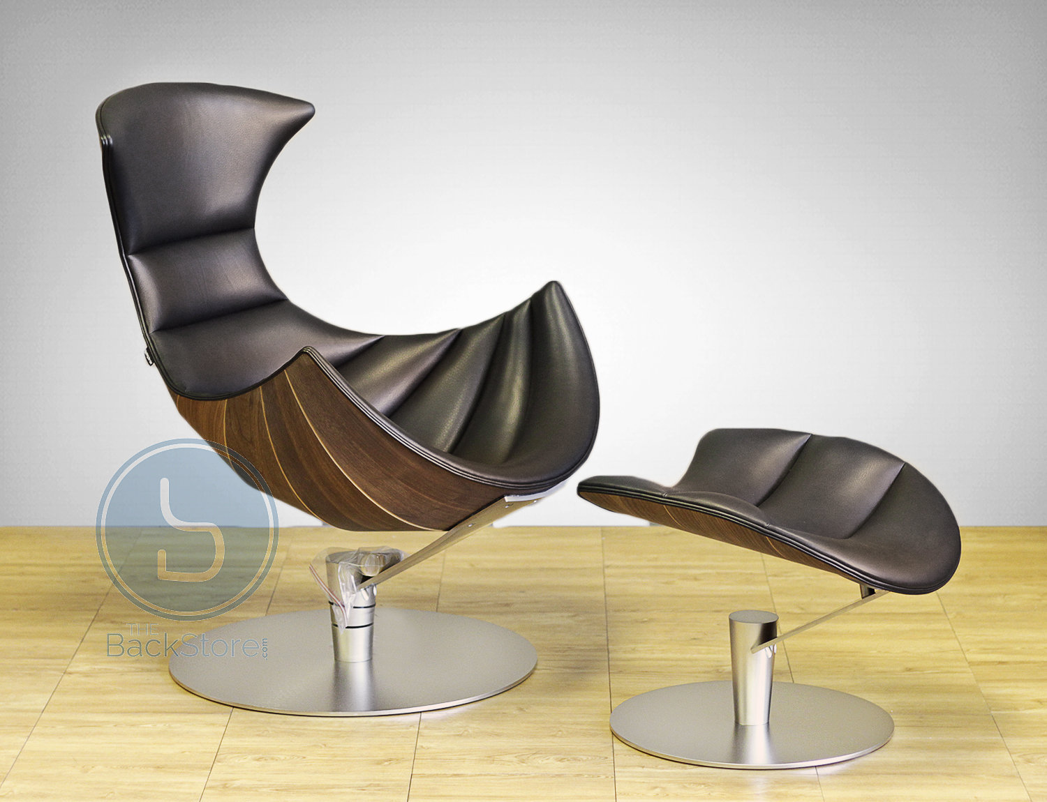 Fjords Lobster Black Leather Chair and Ottoman