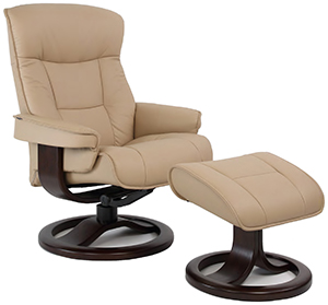 Fjords Bergen 755 Ergonomic Recliner Chair and Ottoman in Sandel Leather - Scandinavian Lounger