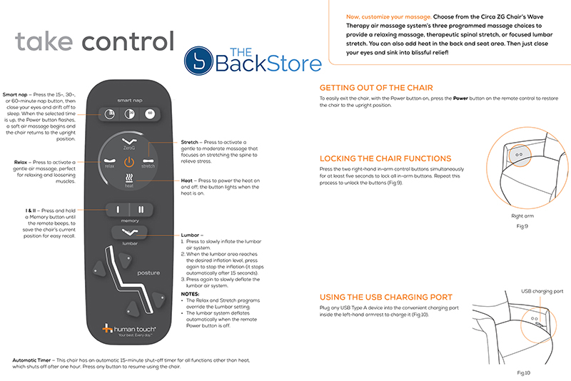 Human Touch Circa ZG Chair Zero Gravity Massage Chair Recliner Wired Controller