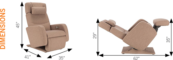 Dimensions of the PC-8500 Zero-Gravity Perfect Chair Recliner from Human Touch